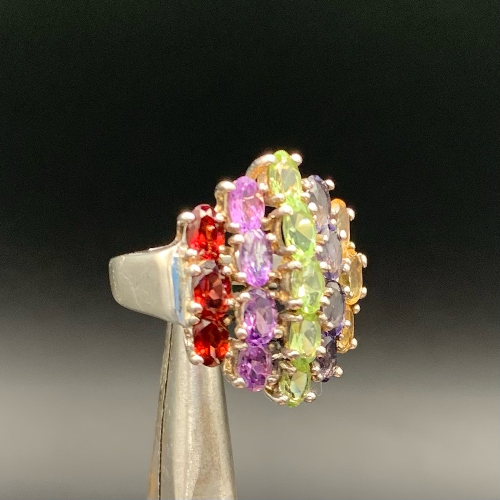 Vtg Large Statement Multi Gemstone Ring Size 8 92… - image 8